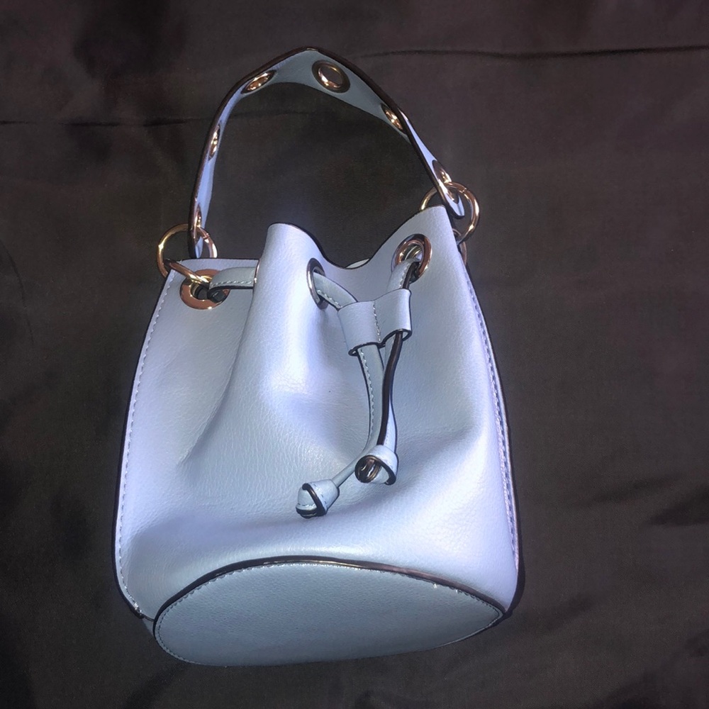 Zara Blue Faux Leather Bucket Bag